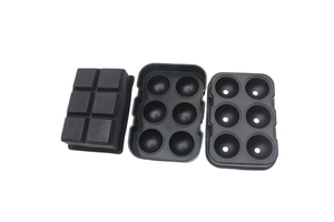 Black food-grade silicone ice tray set with 6-cavity square and round sphere molds