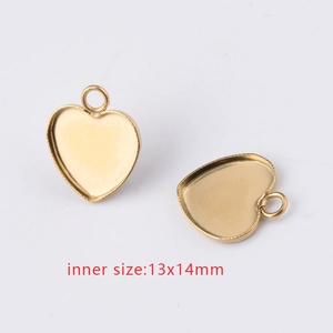 Heart Shaped Pendant Base Stainless Steel Gold Plated Cabochon Tray DIY Jewelry Making Finding Blank Bezel For Pendants