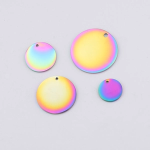 Round Disk Pendants Rainbow Iridescent Mirror Polished Stainless Steel Blank Charms For DIY Jewelry Making Crafts