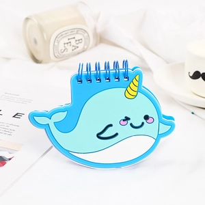 Cartoon narwhal mini spiral notebook with blue PVC cover and creative design