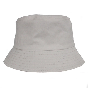 Close-up of light gray cotton bucket hat showing detailed fabric texture and stitching
