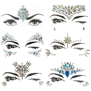 Face jewel stickers with iridescent rhinestones for forehead and eye area decoration