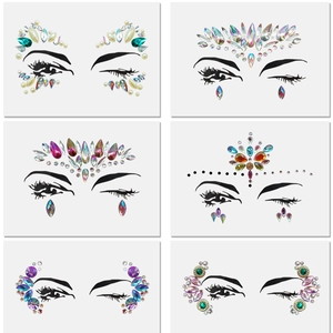 Set of 6 self-adhesive face rhinestones and pearls with diverse crystal gem shapes