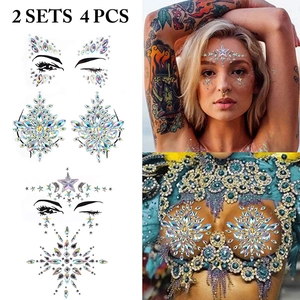 Close-up of holographic face and body gems featuring stars and moon shapes in two sets