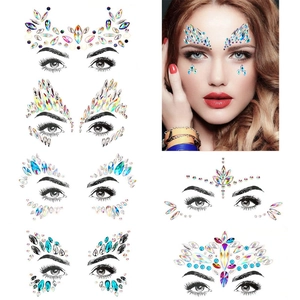 Face gem stickers set showing different styles of holographic rhinestones and application layouts
