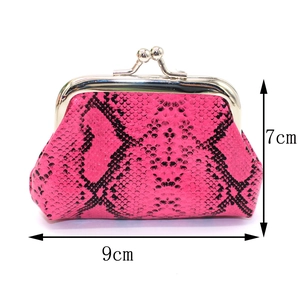 Pink snake skin patterned small wallet with metal clasp and 9x7cm size measurements
