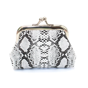 Close-up of snake skin texture and golden metal buckle on a retro PU leather wallet