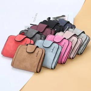 Short faux leather wallet for women with matte finish and secure metal buckle in 8 colors