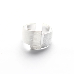Minimalist brushed S925 sterling silver open ring with wide metal texture for women