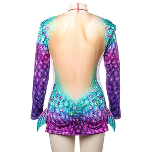 Mermaid scale print long sleeve bodysuit with 3D pearl and jewel graphic detail
