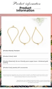 Macro detail of tear-drop shaped gold plated copper pendants for DIY jewelry making