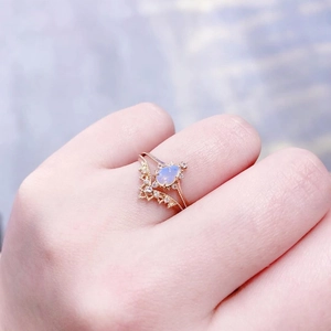 Anelli Corona Pizzo Vintage Argento Sterling 925 Placcato Oro Pietra Arena Blu Opale Strass Gioielli Impilabili Per Donne