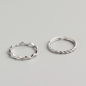 925 Sterling Silver Adjustable Rings Wave Twisted Braid Design Minimalist Finger Jewelry For Women