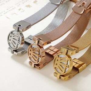 Bracelet couronne avec maille milanaise en acier argenté, doré et or rose brillant