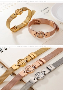 Détails des bracelets maille avec couronne en or, or rose et argent acier inoxydable