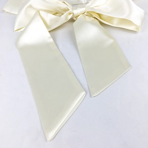 Vue détaillée de la ceinture en satin crème avec grand nœud et rubans pour les robes