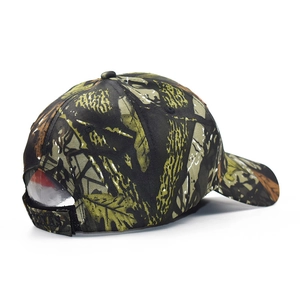 Classic jungle camouflage baseball cap featuring realistic branch and leaf patterns