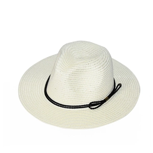 Dettaglio cappello di paglia Panama avorio con corda nera e trama intrecciata
