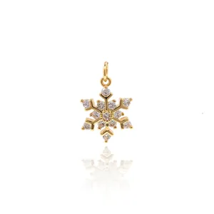 Sparkling gold plated snowflake pendant with cubic zirconia for DIY jewelry making