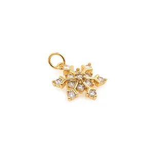 Gold-plated snowflake pendant with clear cubic zirconia stones for DIY jewelry making
