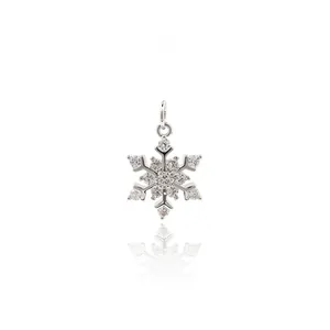 Micro-pave zircon snowflake pendant in silver finish for DIY jewelry making
