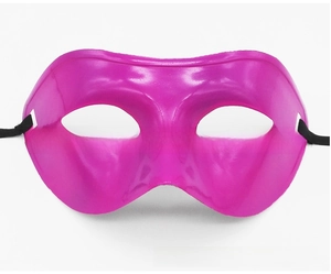 Detail view of the glossy purple painted finish on this men's semi-face masquerade mask