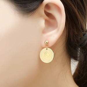 Minimalist vintage Elizabeth II coin drop earrings in 18K gold plated stainless steel