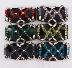 Detailed set of six colorful beaded magic hair combs with intricate crystal patterns