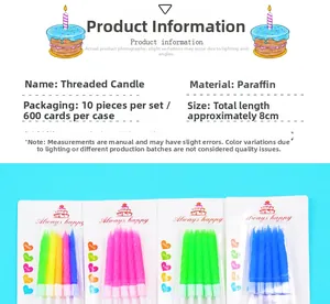 Detailed size specifications for 8cm spiral birthday candles in various colors