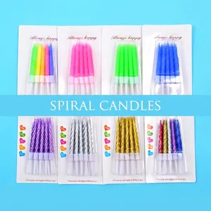 Spiral Birthday Cake Candles Metallic Colorful Paraffin Wax With Holders Party Celebration Decoration Novelty