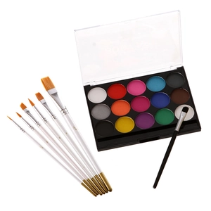 15-color water-based body paint palette with professional brushes for artistic makeup