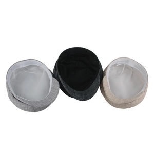 Flat top cotton linen beret hats for men and women in grey, black and beige colors