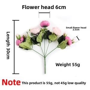 Detailed dimensions of silk rose bouquet featuring 30cm length and 6cm flower head diameter