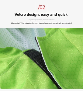 Detail of pet raincoat featuring green honeycomb texture and adjustable velcro strap
