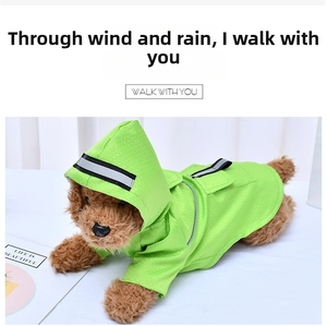 Close-up of waterproof fabric and reflective strip on fluorescent green dog raincoat