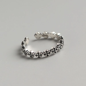 Vintage S925 Sterling Silver Cross Adjustable Ring For Women Retro Gothic Style Open Band Hipster Jewelry