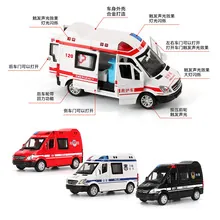 Macro detail of alloy ambulance model with opening doors and functional sound and light features