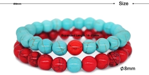 Detail showing 8mm turquoise beads and dimensions for the stretch stone bracelet