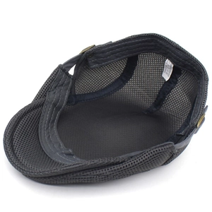 Breathable dark grey mesh beret for men showing internal structure and polyester lining