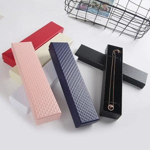 Textured long necklace gift boxes in multiple colors for jewelry packaging display