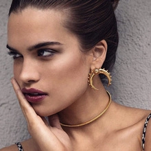 Détails des boucles d'oreilles croissant et collier minimaliste avec finition dorée
