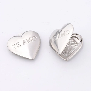 Pendentif Médaillon Coeur Acier Inoxydable 316L Gravé Te Amo Cadre Photo Ouvrable Poli Miroir DIY Bijoux