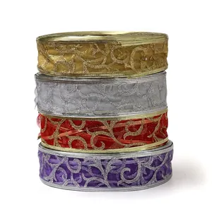 200cm sheer silver glitter Christmas ribbons in gold, silver, red, and purple colors