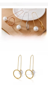 Detailed technical diagram of long pearl earrings in gold, rose gold and silver colors