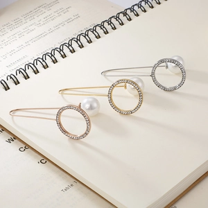 Elegant long drop pearl earrings with zircon inlay in gold, silver and rose gold tones