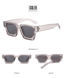 Three-angle view of trendy thick-frame square sunglasses in translucent brown color