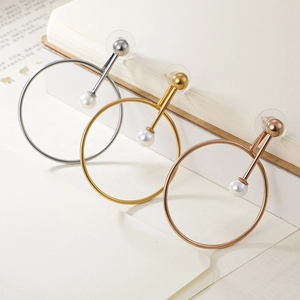 Minimalist geometric circle pearl earrings in silver, gold and rose gold finishes