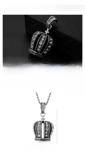 Detailed specs of crown pendant necklace with dimensions and stainless steel material