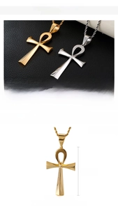 Polished stainless steel Ankh pendant 60x37mm detail with weight and size specifications