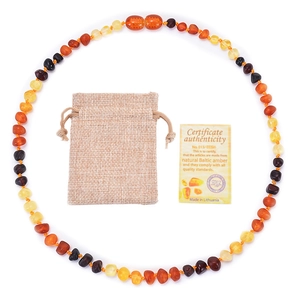 Natural Baltic Amber Teething Necklace Multi Color Round Beads Safety Knotted For Baby Infant Toddler